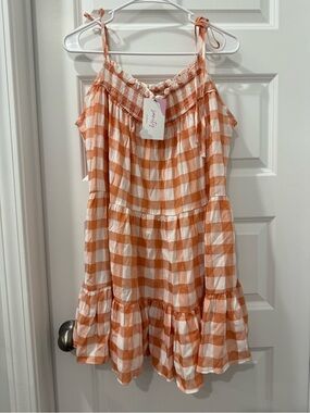 Gingham Tie-Shoulder Sundress in Orange and White